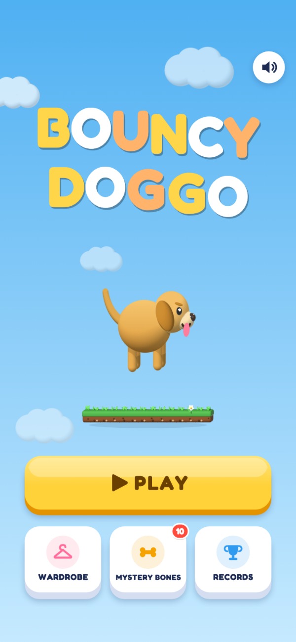 The home screen: the pup over a grass ledge under the title