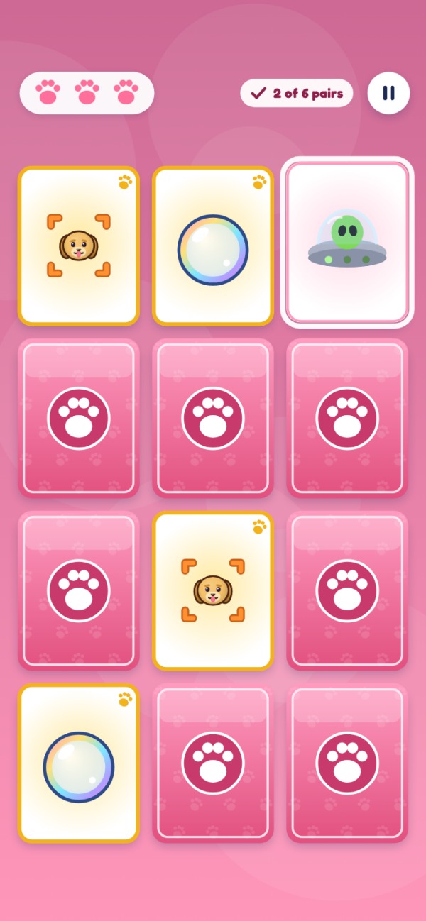 PAW PAIRS: twelve cards, two pairs found and a third card turned over