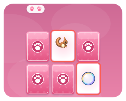 Two mismatched cards ringed in red, a paw lost